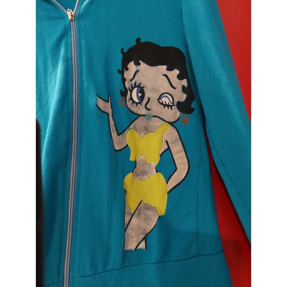 Rare Vintage Betty Boop Wild Women Turquoise Hoody Zipper Sweatshirt - Picture 2 of 6